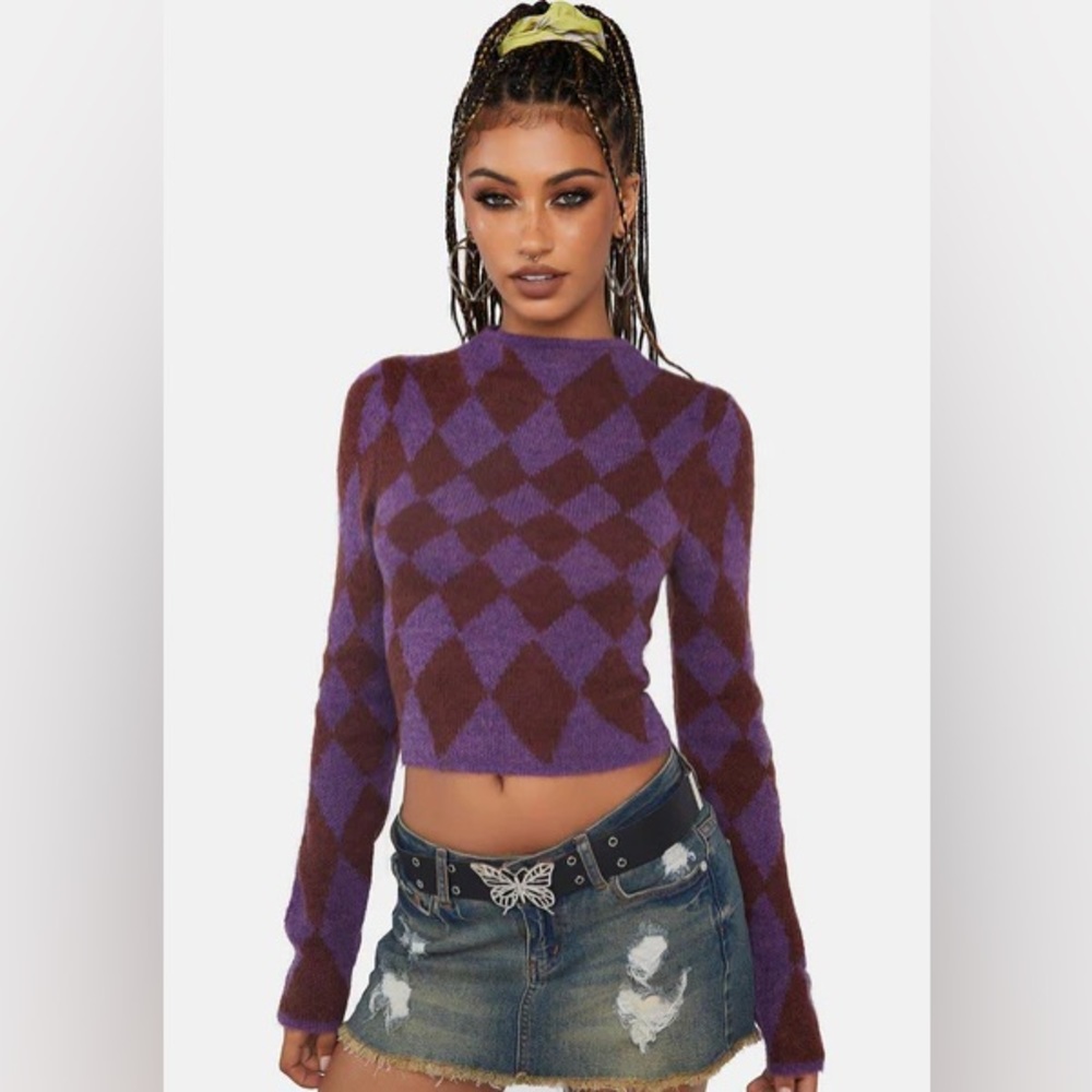 Dolls Kill Purple Argyle Sweater | Small